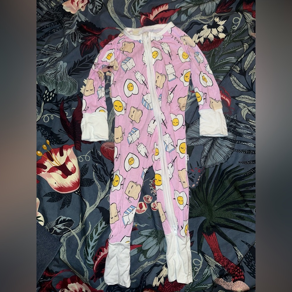 Little Sleepies Pink Breakfast Print Footie